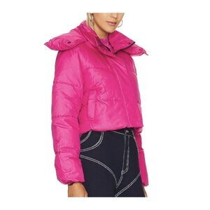 UNREAL FUR Puffer Jacket Womens Large L Barbie Pink Phaedra Cropped
